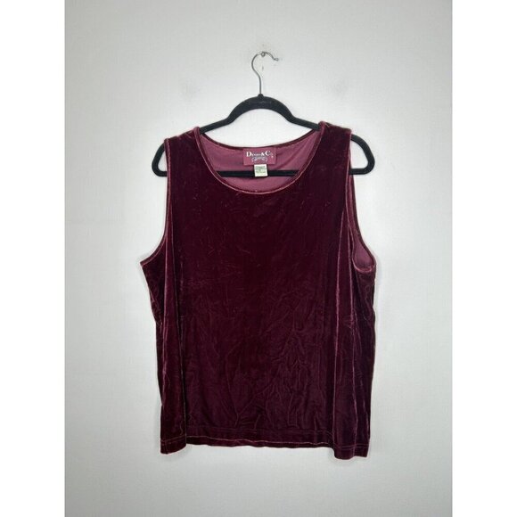 Denim & Co. Womens Stretch Maroon Velvet Sleeveless Tank Top Vintage Size 1X - Picture 1 of 9
